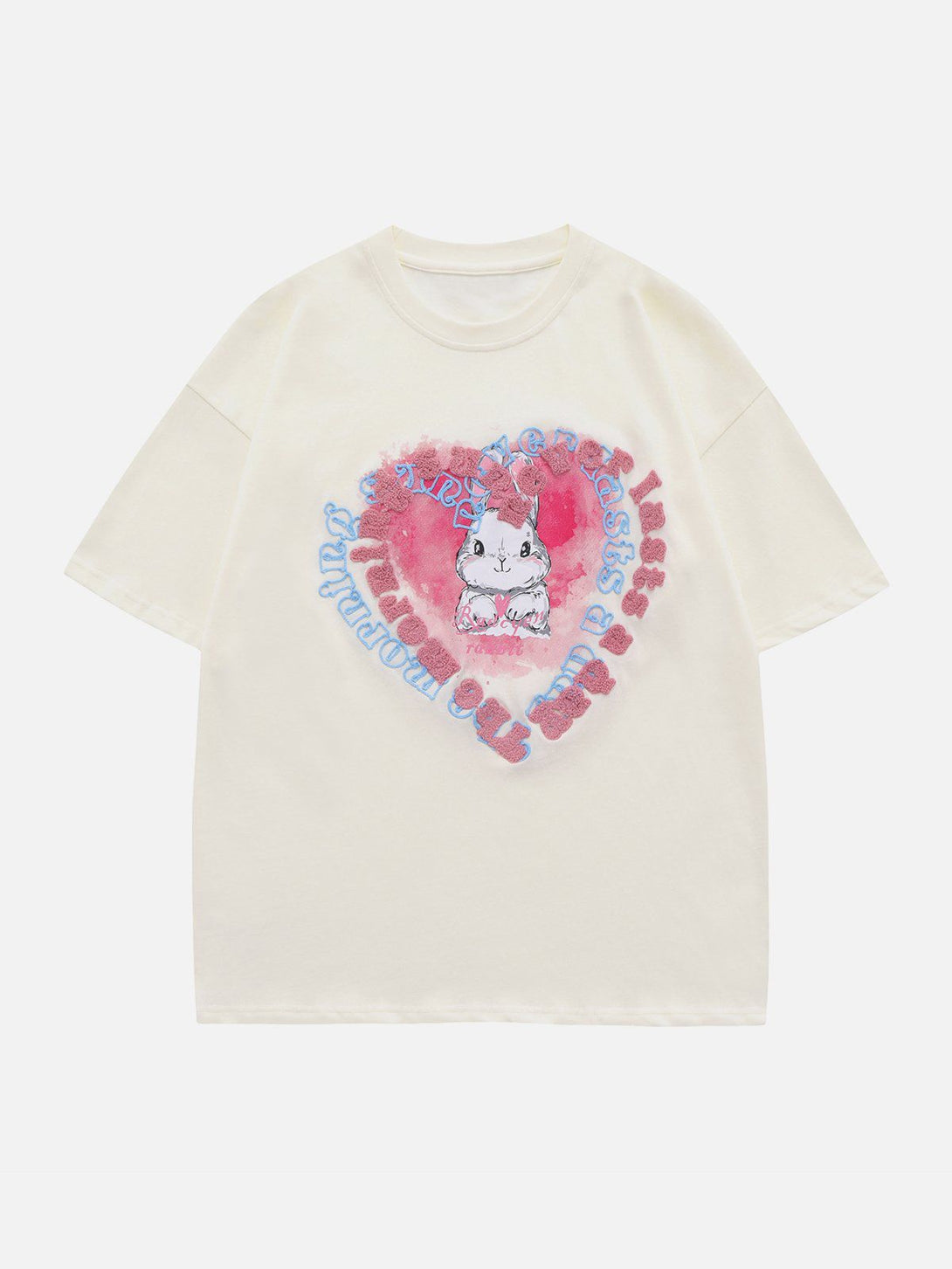 Majesda® - Towel Embroidery Rabbit Heart Element Tee- Outfit Ideas - Streetwear Fashion - majesda.com