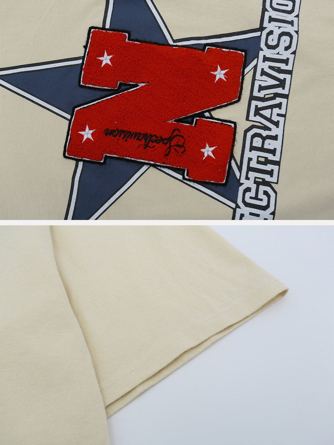 Majesda® - Towel Embroidery Star Print Tee- Outfit Ideas - Streetwear Fashion - majesda.com