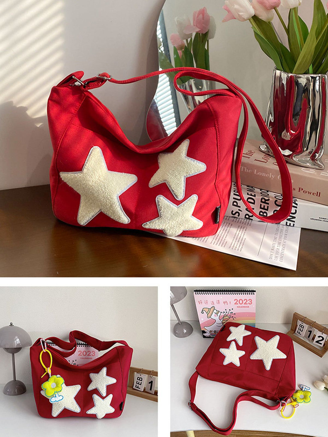 Majesda® - Towel Embroidery Star Shoulder Bag- Outfit Ideas - Streetwear Fashion - majesda.com