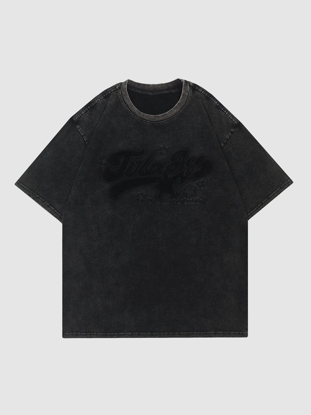 Majesda® - Towel Embroidery Washed Alphabet Print Tee- Outfit Ideas - Streetwear Fashion - majesda.com