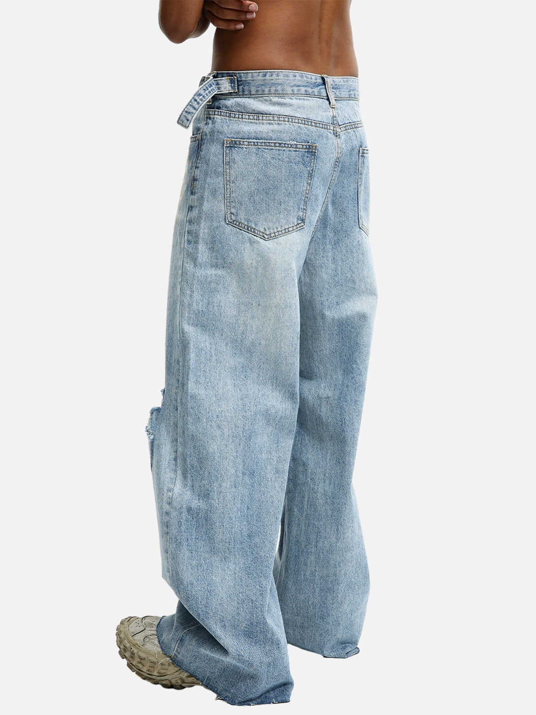 Majesda® - Trendy Wide-leg Knee-high Ripped Jeans - 1947- Outfit Ideas - Streetwear Fashion - majesda.com