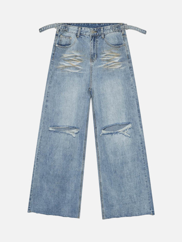 Majesda® - Trendy Wide-leg Knee-high Ripped Jeans - 1947- Outfit Ideas - Streetwear Fashion - majesda.com