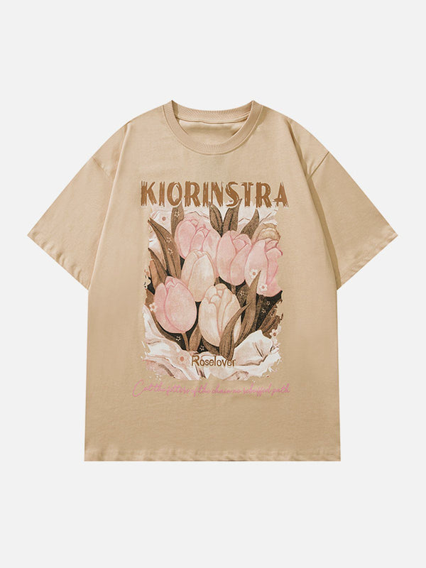 Majesda® - Tulip Illustration Graphic Tee- Outfit Ideas - Streetwear Fashion - majesda.com