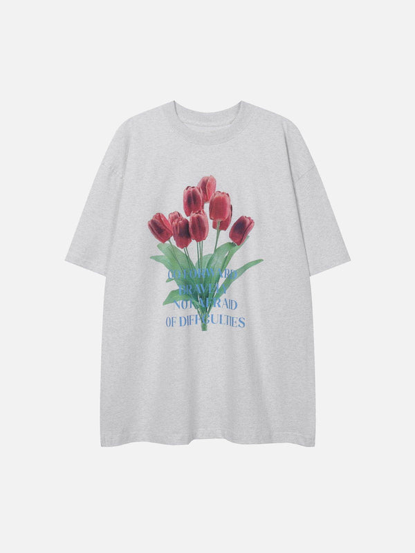 Majesda® - Tulip Print Tee- Outfit Ideas - Streetwear Fashion - majesda.com