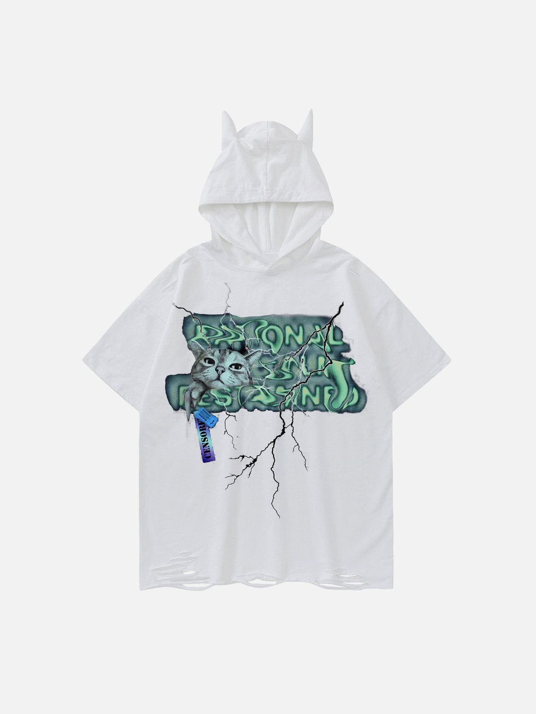 Majesda® - Twisted Alphabet Cat Print Hooded Tee- Outfit Ideas - Streetwear Fashion - majesda.com