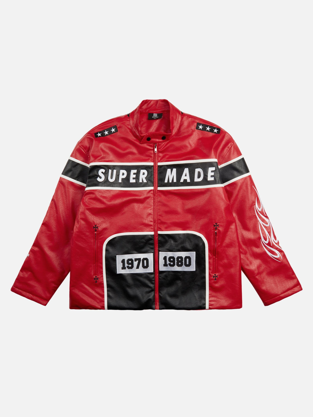 Majesda® - Vintage Biker Style Embroidered Leather Jacket - 1746- Outfit Ideas - Streetwear Fashion - majesda.com