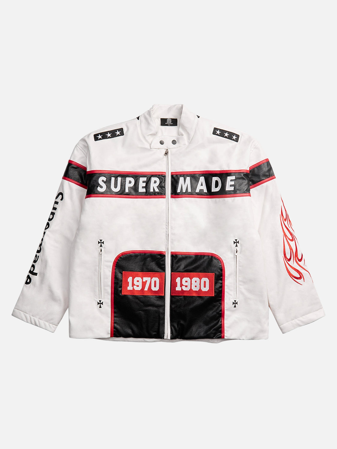 Majesda® - Vintage Biker Style Embroidered Leather Jacket - 1746- Outfit Ideas - Streetwear Fashion - majesda.com