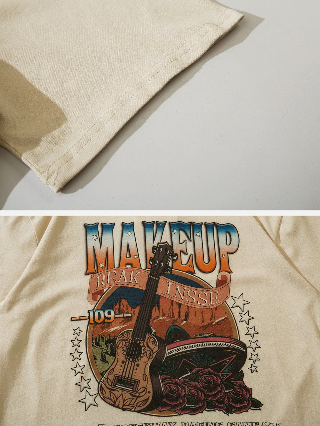 Majesda® - Vintage Guitar Rose Print Tee- Outfit Ideas - Streetwear Fashion - majesda.com