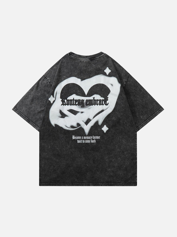 Majesda® - Vintage Washed Irregular Heart Print Tee- Outfit Ideas - Streetwear Fashion - majesda.com