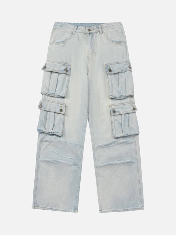 Majesda® - Vintage Washed Multi-pocket Work Jeans- Outfit Ideas - Streetwear Fashion - majesda.com