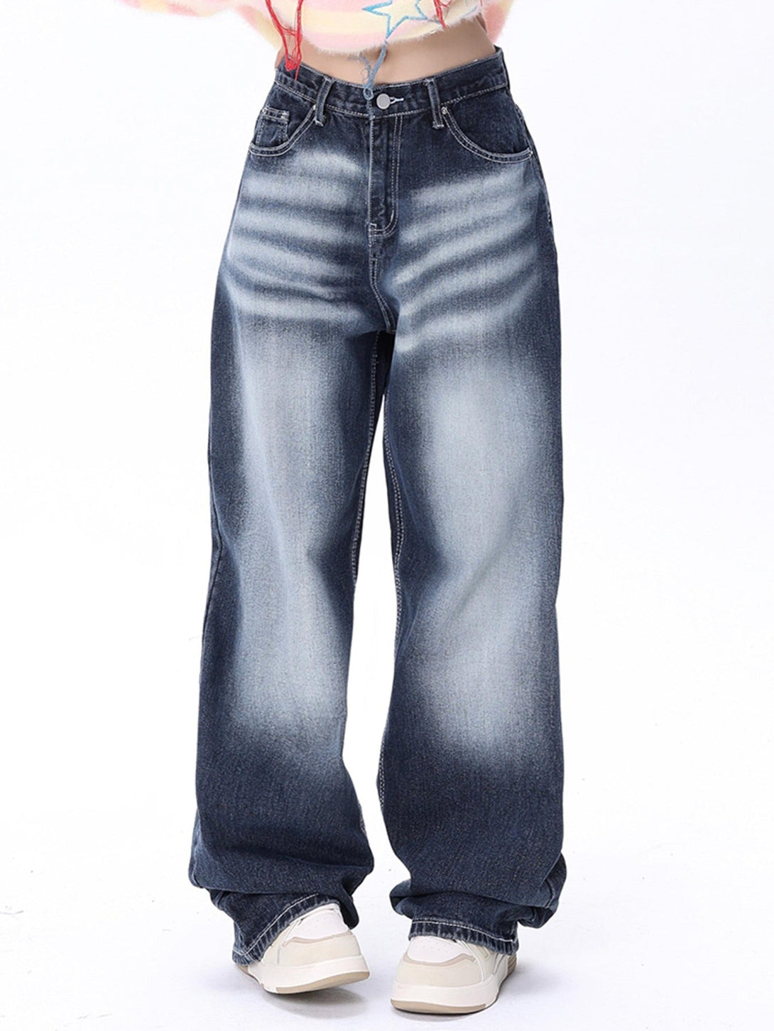 Majesda® - Washed And Creased Wide-leg Jeans - 1979- Outfit Ideas - Streetwear Fashion - majesda.com