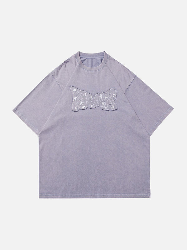 Majesda® - Washed Applique Embroidery Tee- Outfit Ideas - Streetwear Fashion - majesda.com