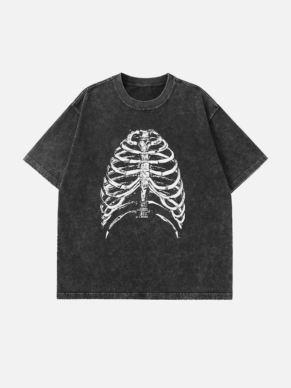 Majesda® - Washed Body Skeleton Print Tee- Outfit Ideas - Streetwear Fashion - majesda.com