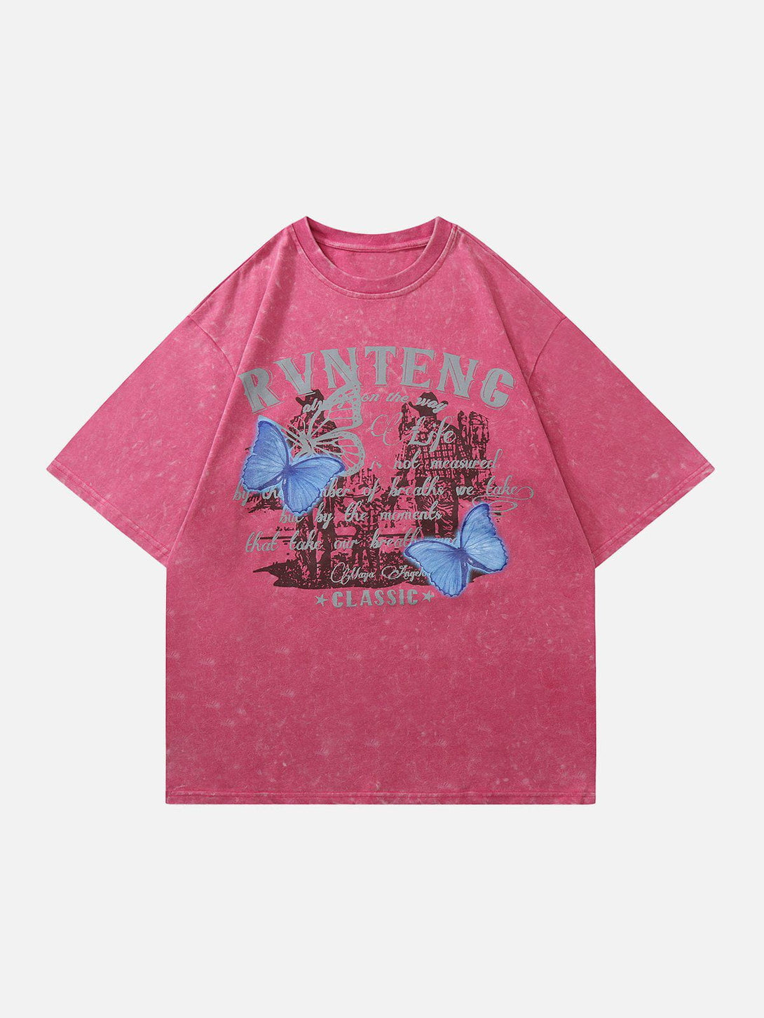 Majesda® - Washed Butterfly Letter Print Tee- Outfit Ideas - Streetwear Fashion - majesda.com