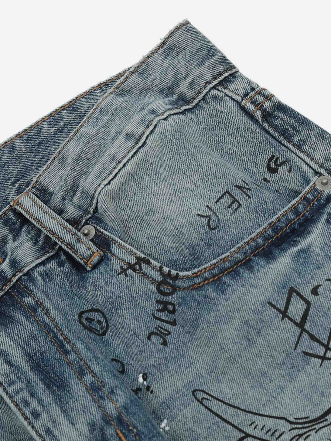 Majesda® - Washed Graffiti Ripped Jeans- Outfit Ideas - Streetwear Fashion - majesda.com