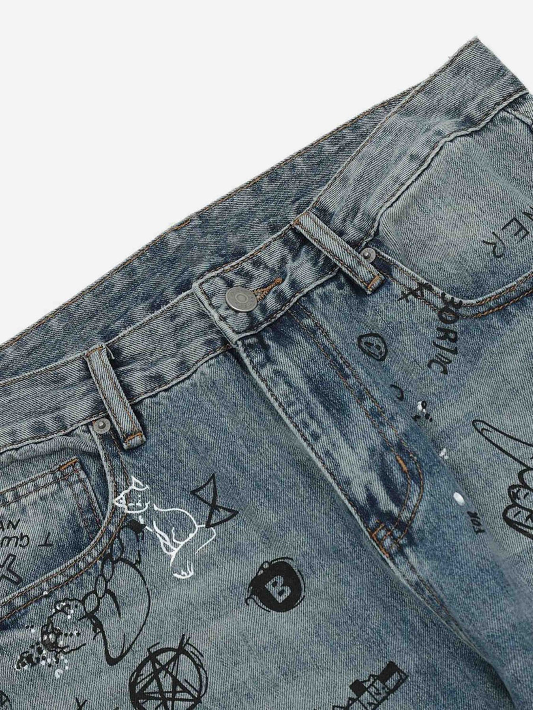 Majesda® - Washed Graffiti Ripped Jeans- Outfit Ideas - Streetwear Fashion - majesda.com