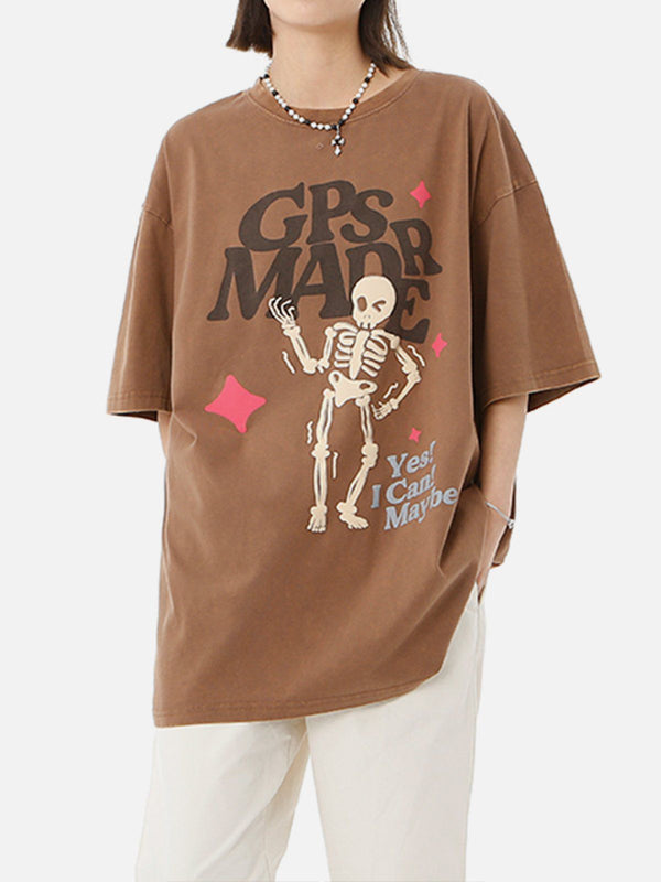 Majesda® - Washed Skull Print Tee- Outfit Ideas - Streetwear Fashion - majesda.com