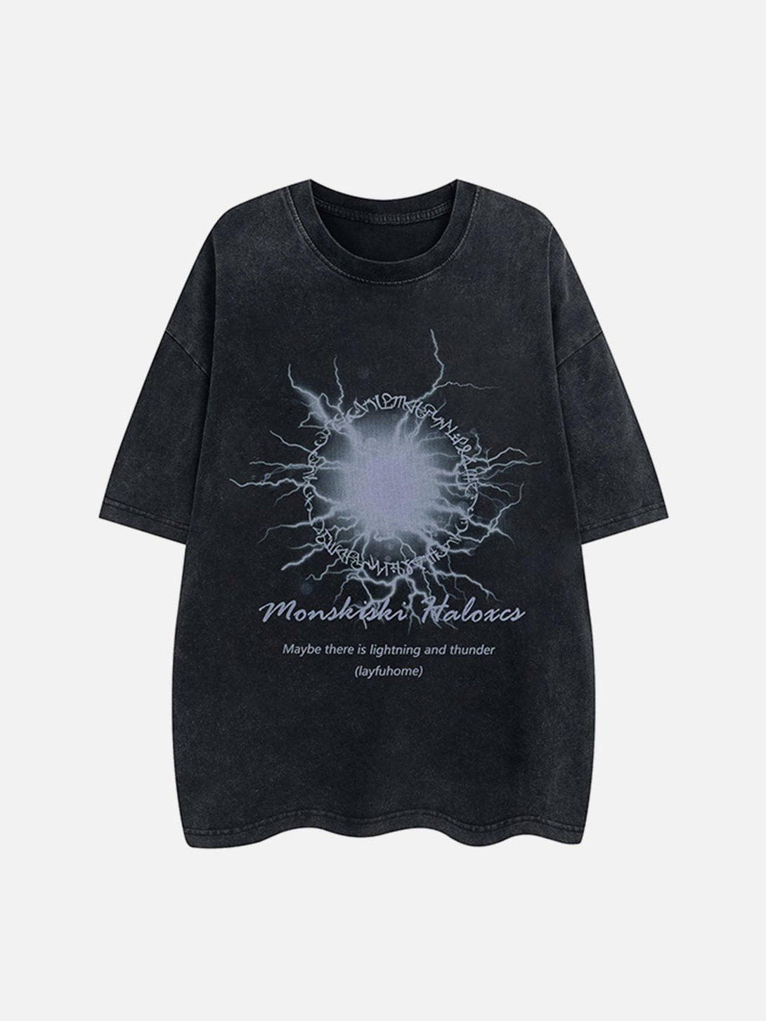 Majesda® - Washed Vintage Lightning Print Tee- Outfit Ideas - Streetwear Fashion - majesda.com