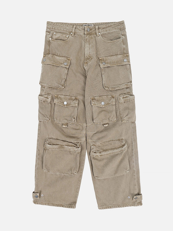 Majesda® - Wasteland Style Washed Distressed Thickened Pocket Cargo Trousers - 1926- Outfit Ideas - Streetwear Fashion - majesda.com