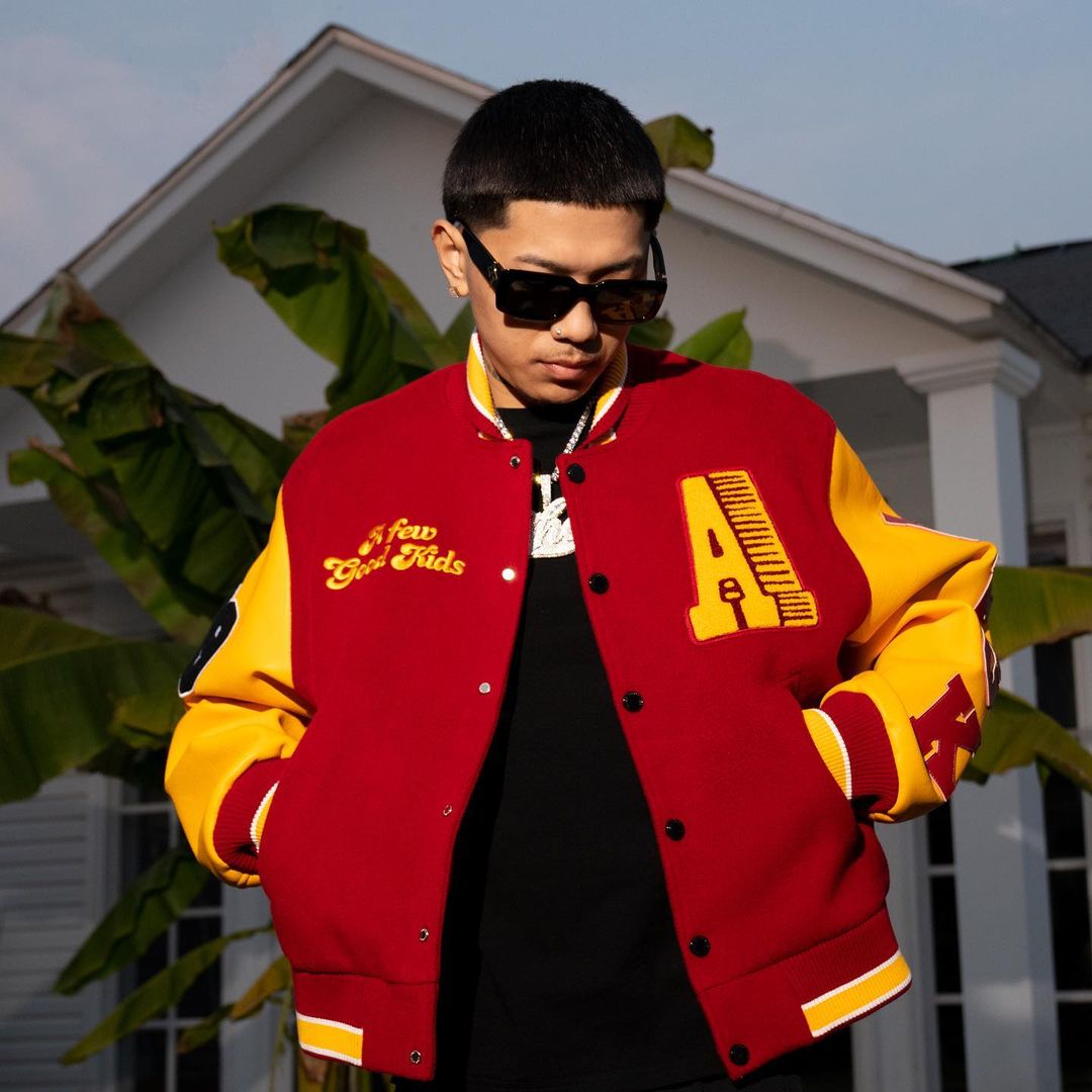 Majesda® - AFGK Red Varsity Jacket outfit ideas, streetwear fashion - majesda.com