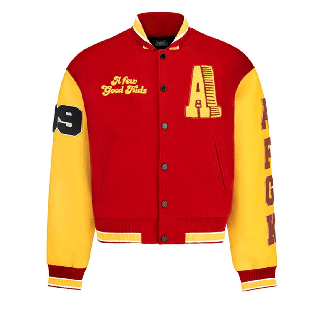 Majesda® - AFGK Red Varsity Jacket outfit ideas, streetwear fashion - majesda.com