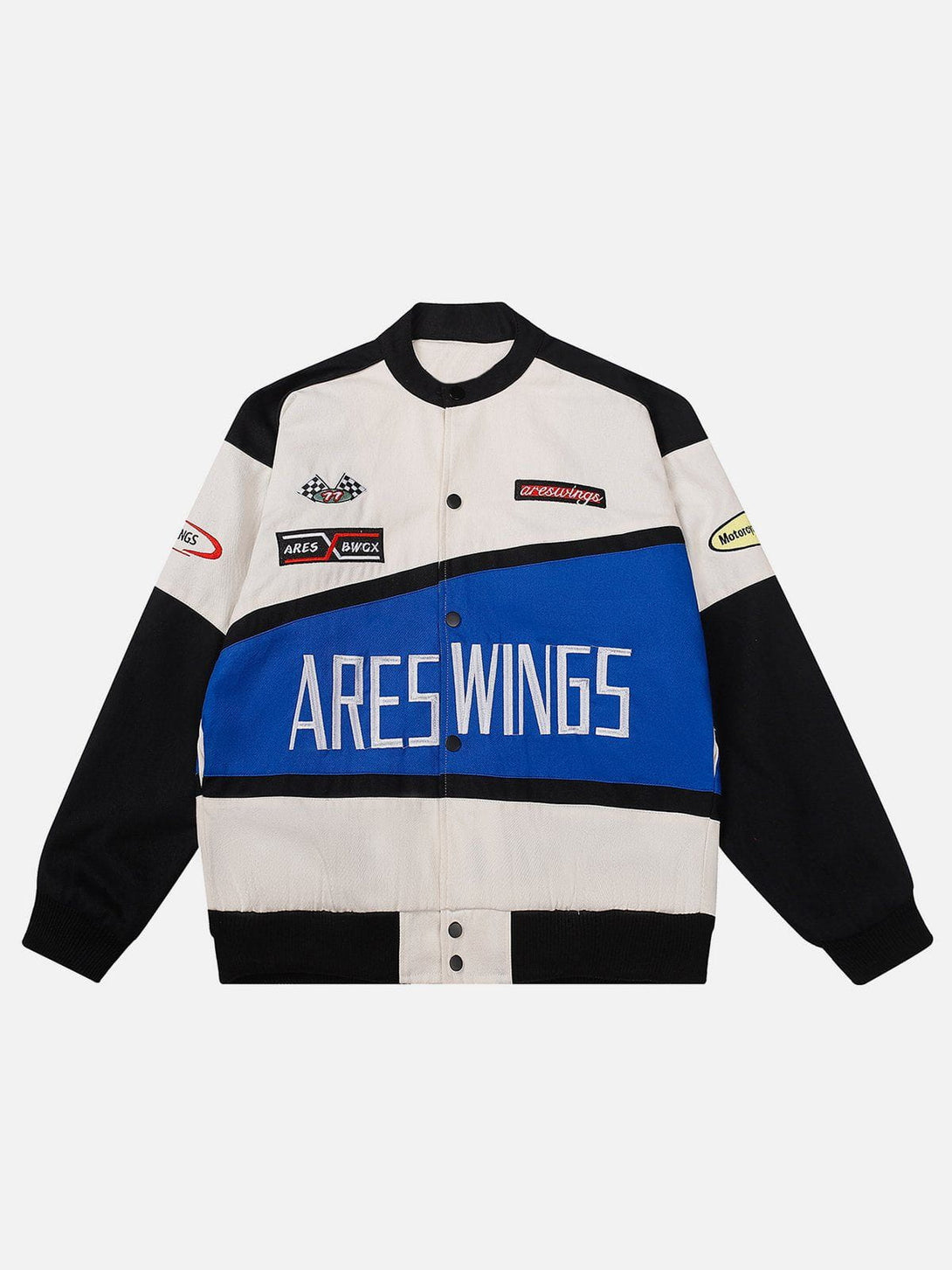 Majesda® - "ARES WINGS" Patchwork Racing Jacket outfit ideas, streetwear fashion - majesda.com