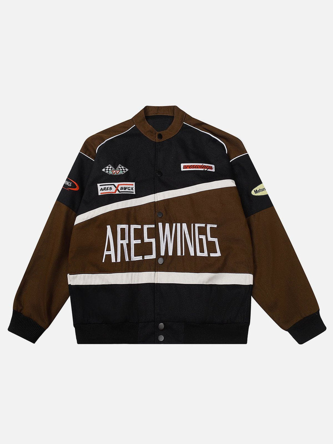 Majesda® - "ARES WINGS" Patchwork Racing Jacket outfit ideas, streetwear fashion - majesda.com