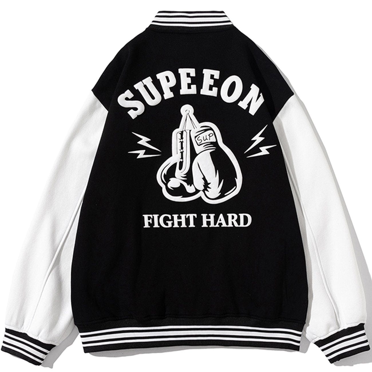 Majesda® - Boxing Set Foam Letters Varsity Jacket outfit ideas, streetwear fashion - majesda.com