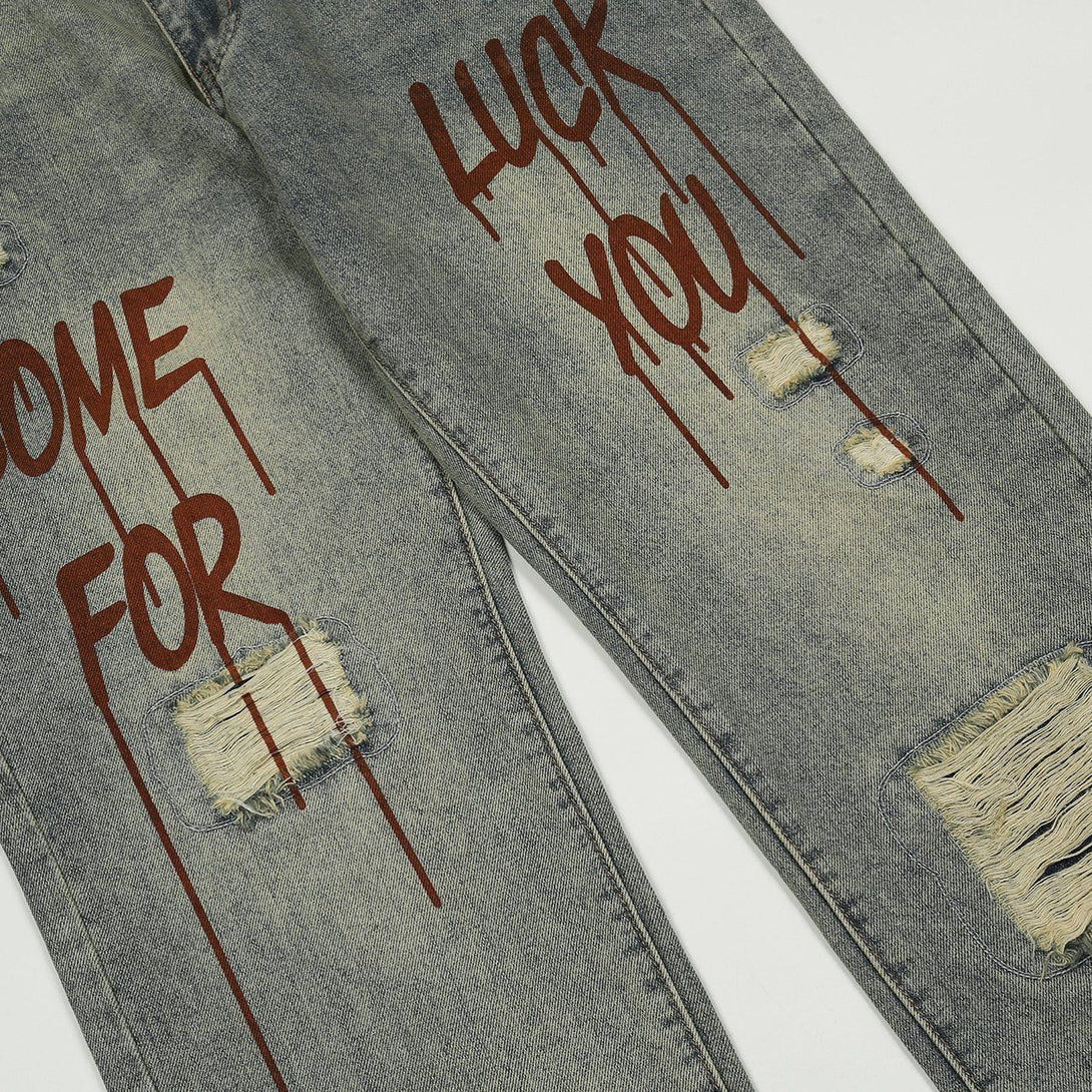 Majesda® - Broken Letters Jeans outfit ideas streetwear fashion