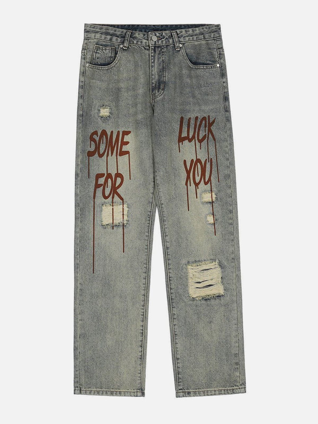 Majesda® - Broken Letters Jeans outfit ideas streetwear fashion