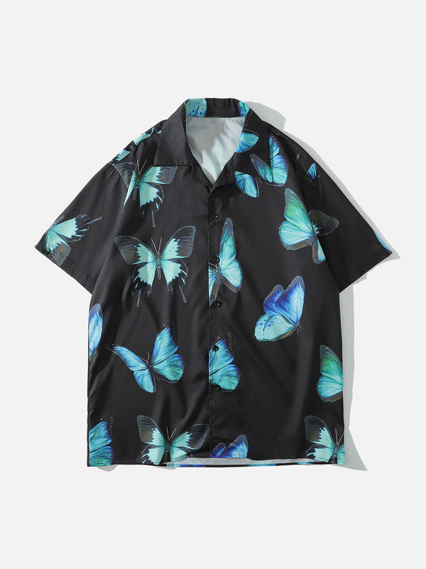 Majesda® - Butterfly Print Short Sleeve Shirt outfit ideas streetwear fashion