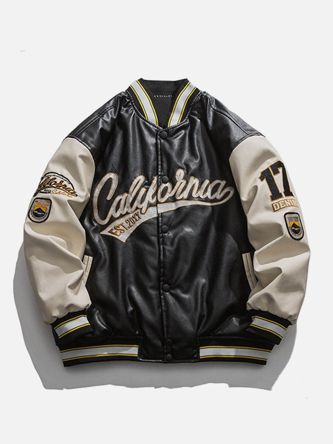 Majesda® - "California" PU Stitching Thicken Varsity Jacket outfit ideas streetwear fashion