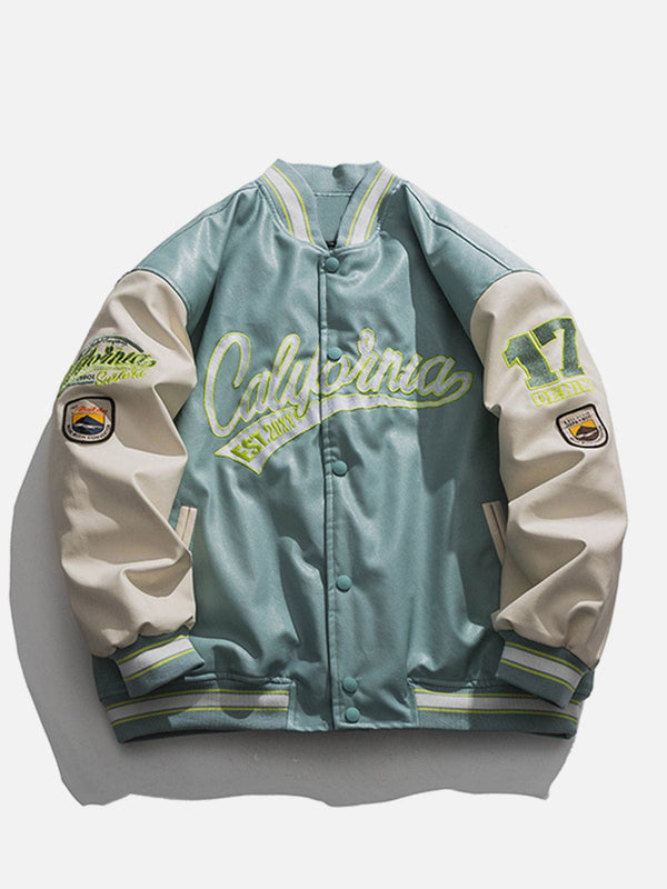 Majesda® - "California" PU Stitching Thicken Varsity Jacket outfit ideas streetwear fashion