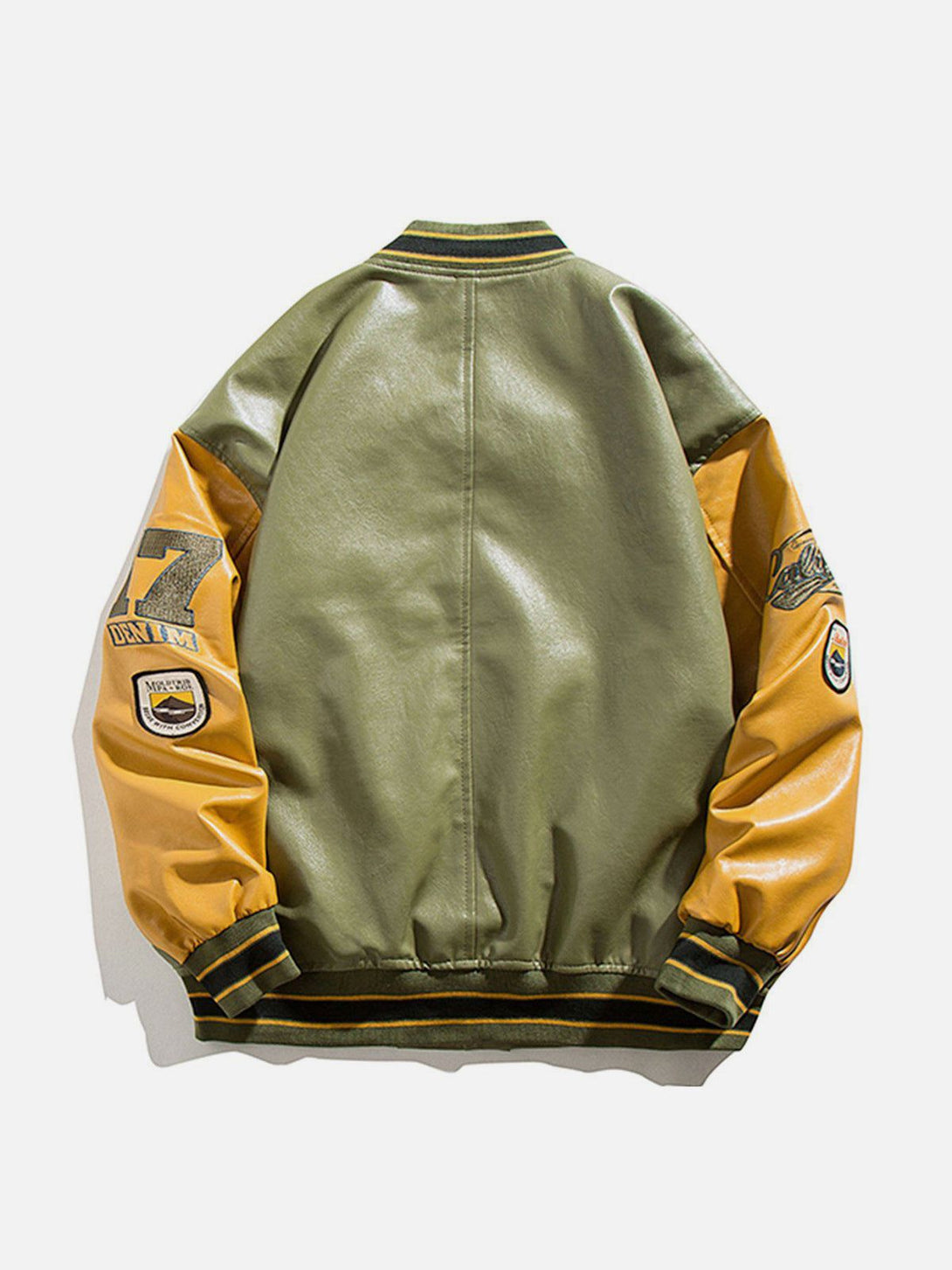 Majesda® - "California" PU Stitching Varsity Jacket outfit ideas, streetwear fashion - majesda.com