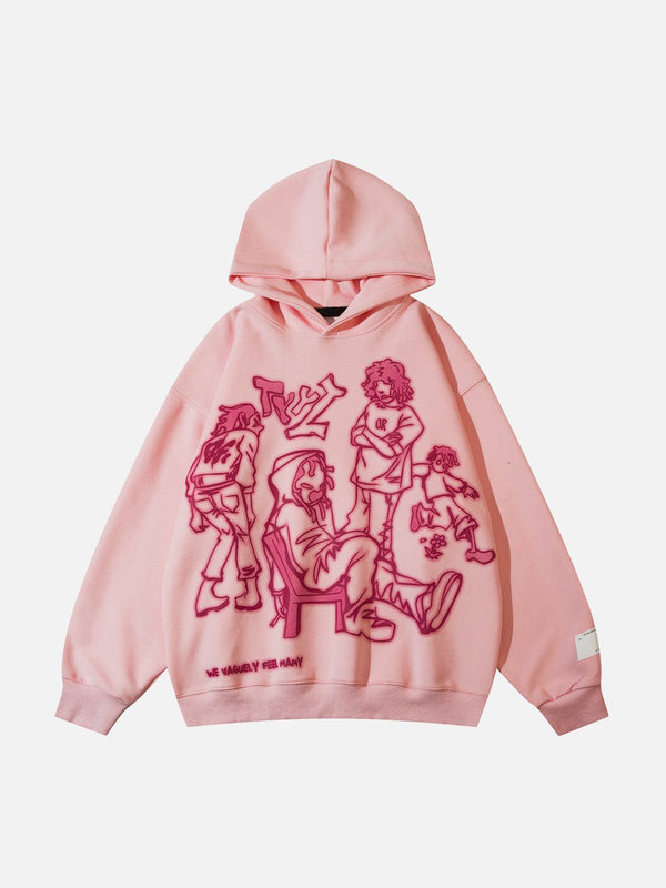 Majesda® - Cartoon Line Character Print Hoodie outfit ideas streetwear fashion