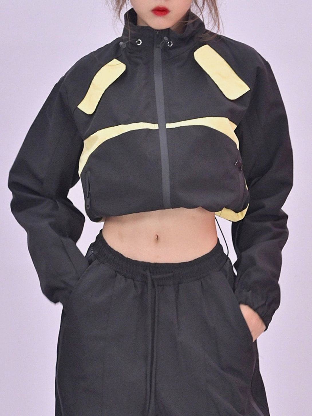 Majesda® - Colorblock Cropped Outdoor Jacket outfit ideas, streetwear fashion - majesda.com