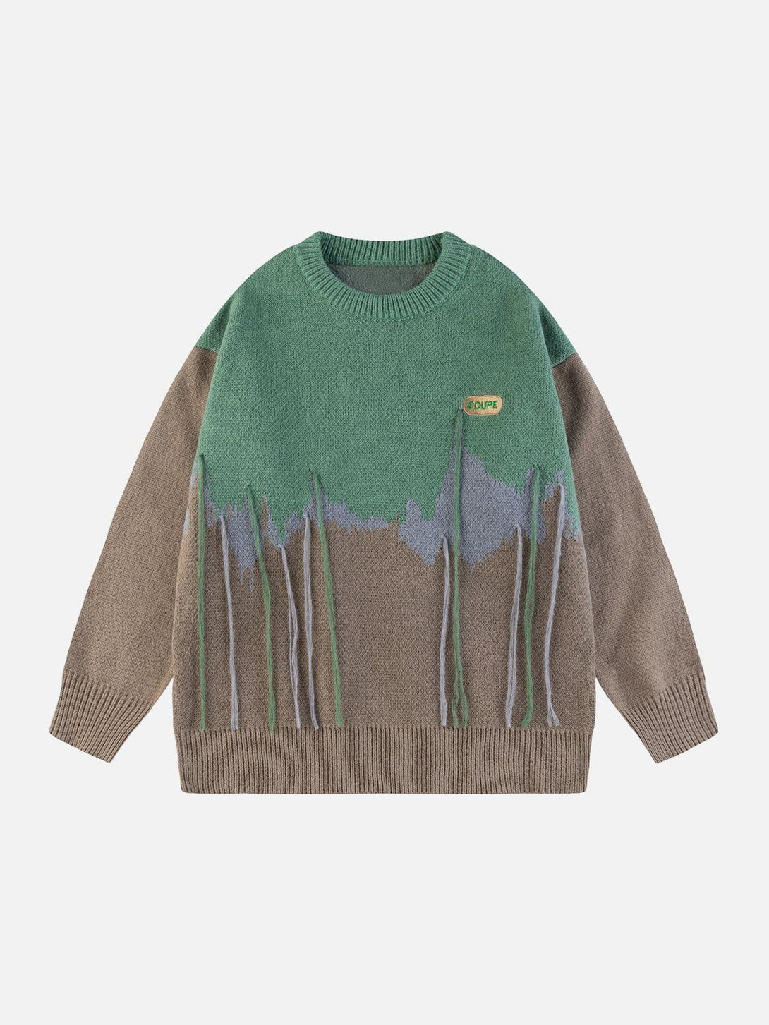 Majesda® - Colorblock Mountain Graphic Tassel Sweater outfit ideas streetwear fashion