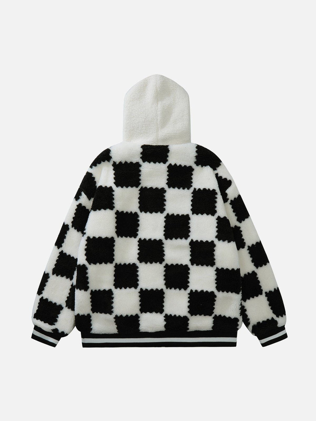 Majesda® - Contrast Check Hood Sherpa Coat outfit ideas streetwear fashion