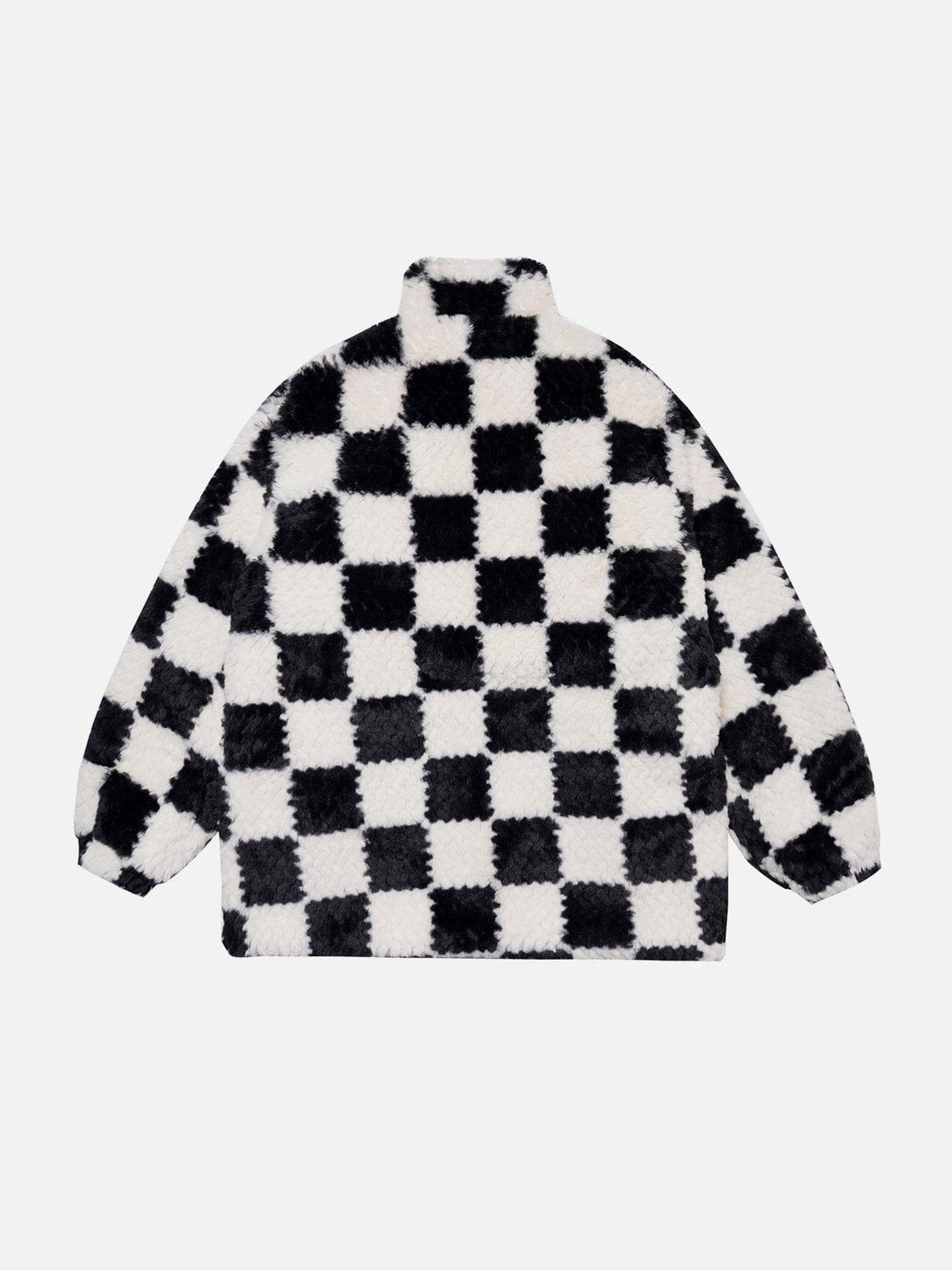Majesda® - Contrast Checkerboard Sherpa Coat outfit ideas streetwear fashion