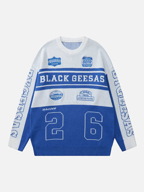 Majesda® - Contrast Racing Sweater outfit ideas streetwear fashion