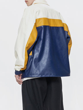 Majesda® - Contrast Splicing Leather Jacket outfit ideas, streetwear fashion - majesda.com