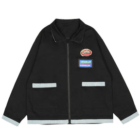 Majesda® - Contrasting Color Pocket Labeling Jacket outfit ideas, streetwear fashion - majesda.com