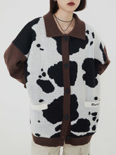 Majesda® - Cow Print Polo Collar Cardigan outfit ideas streetwear fashion