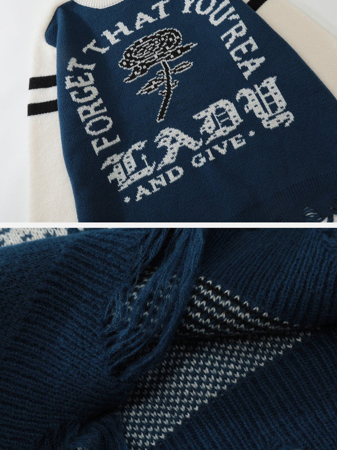 Majesda® - Cut Hem Patchwork Knit Sweater outfit ideas streetwear fashion