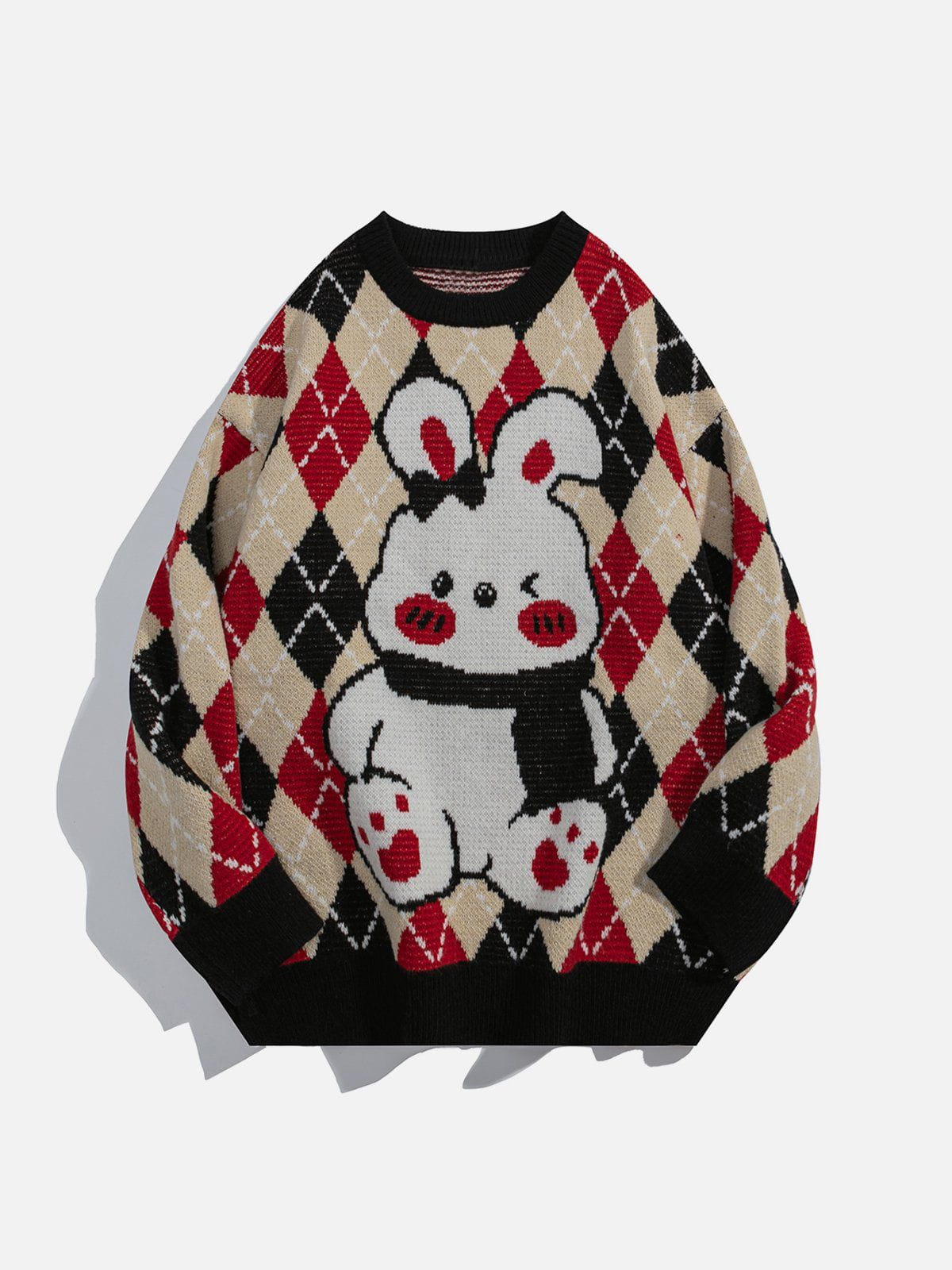 Majesda® - Cute Rabbit Rhombus Patchwork Sweater outfit ideas streetwear fashion