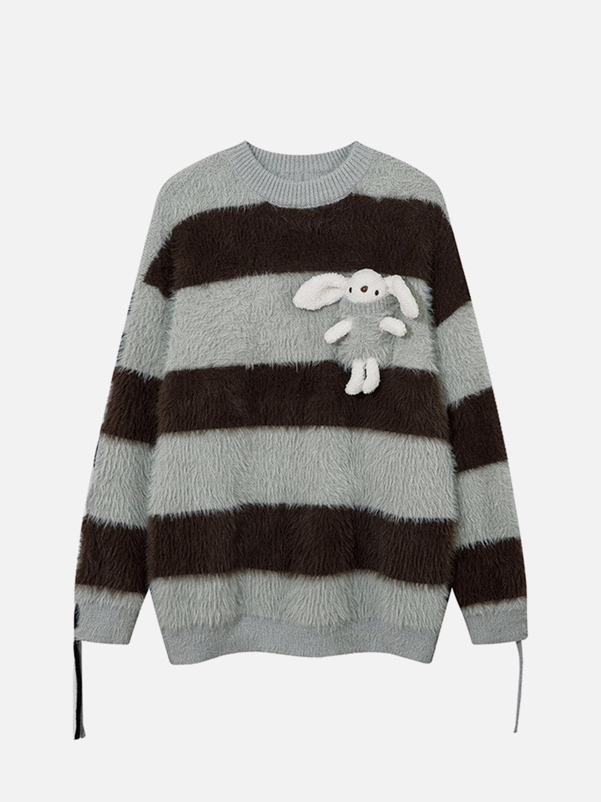 Majesda® - Cute Rabbit Stripe Mohair Sweater outfit ideas streetwear fashion