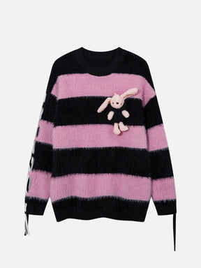 Majesda® - Cute Rabbit Stripe Mohair Sweater outfit ideas streetwear fashion