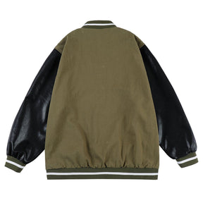 Majesda® - Cutout Letter Embroidery PU Jacket outfit ideas, streetwear fashion - majesda.com