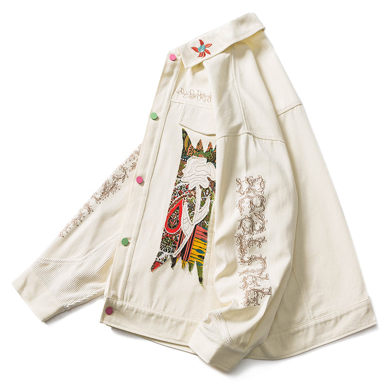 Majesda® - Denim Jacket Embroidery Flower outfit ideas, streetwear fashion - majesda.com