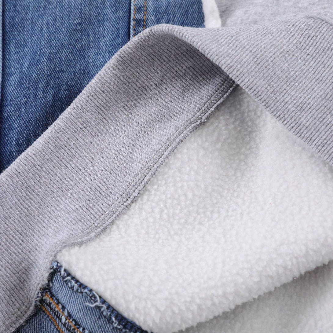 Majesda® - Denim Pocket Patchwork Sweatshirt outfit ideas streetwear fashion